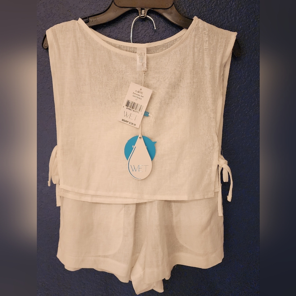 WET Monarch Ainseley High Waist Linen Blend Short Set In Gardenia White Size XS - Picture 3 of 10